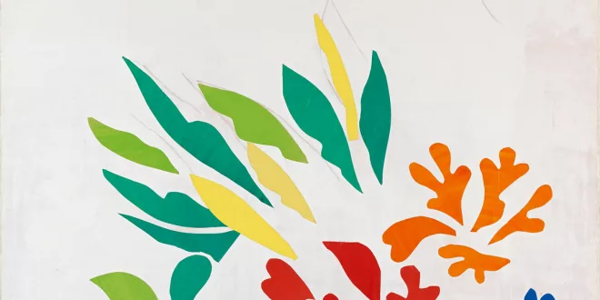 HENRI MATISSE, LES ACANTHES, 1953  Fusain, papiers découpés peints à la gouache sur papier sur toile, 311.7 x 351.8 cm Fondation Beyeler, Riehen/Bâle, Collection Beyeler © Succession H. Matisse / 2024, ProLitteris, Zurich Photo: Robert Bayer